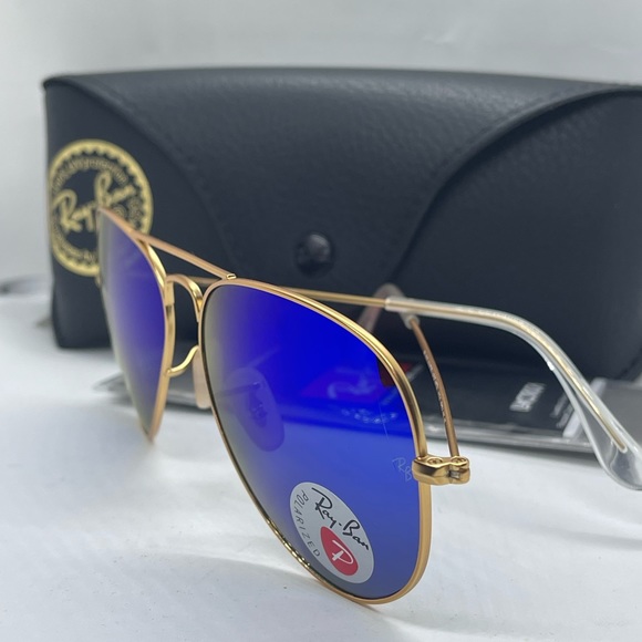 New Ray ban Aviator Gold with Polarized Flash Blue Mirror 58 - Picture 3 of 8